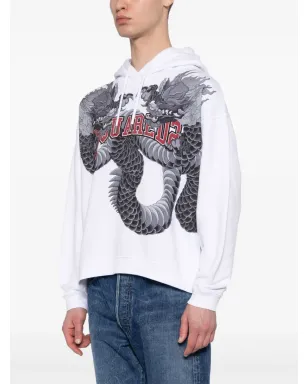 DSQUARED2 ドラゴンプリント コットン フード付きパーカー ホワイト - サムネイル3