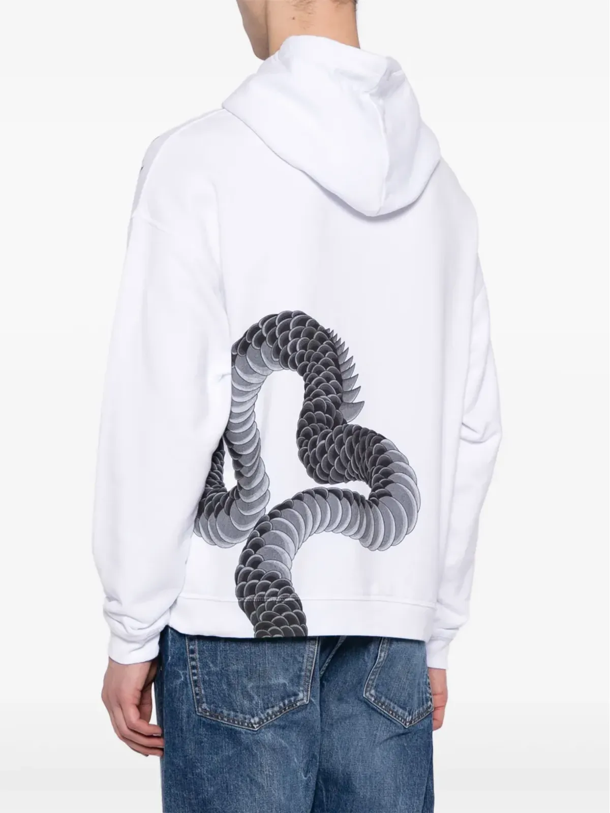 DSQUARED2 ドラゴンプリント コットン フード付きパーカー ホワイト - 画像4