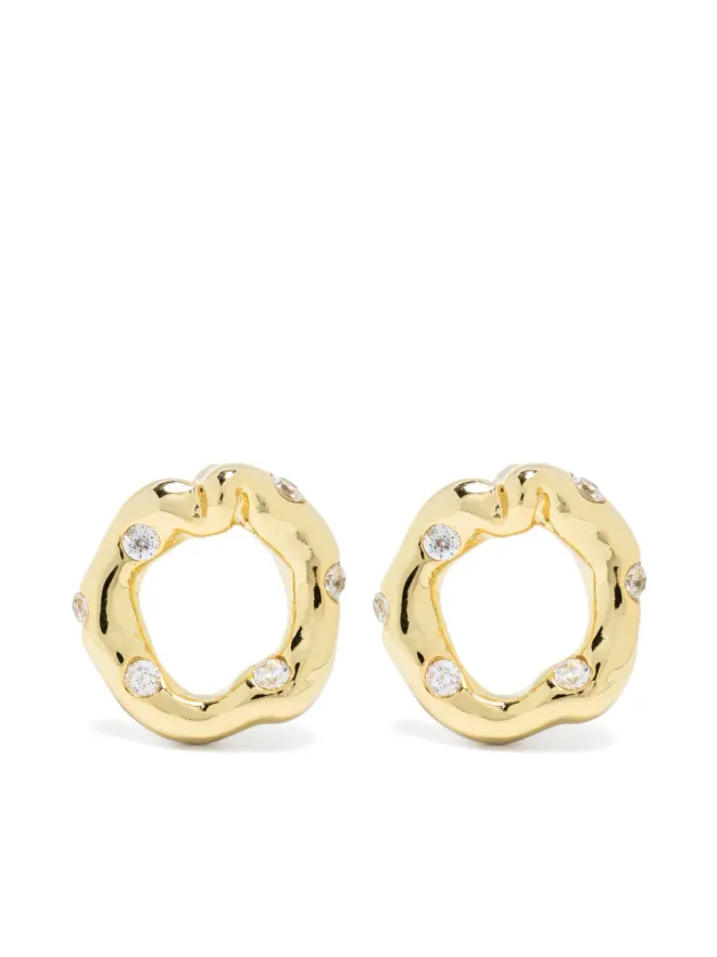 Vann Jewelry Vann Jewelry 不規則な円形クリスタル装飾ピアス - Goldの商品画像
