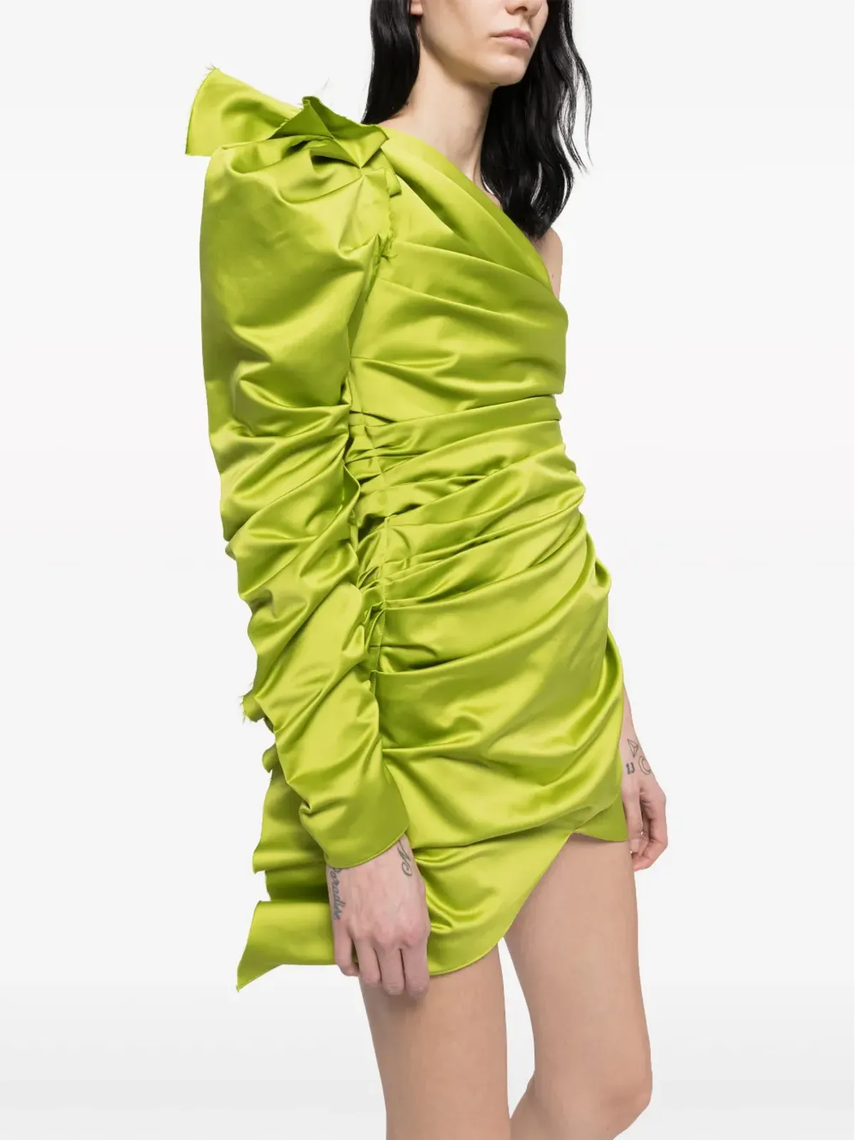 AZ FACTORY Dianthus ruched one-shoulder minidress - Green - 画像4