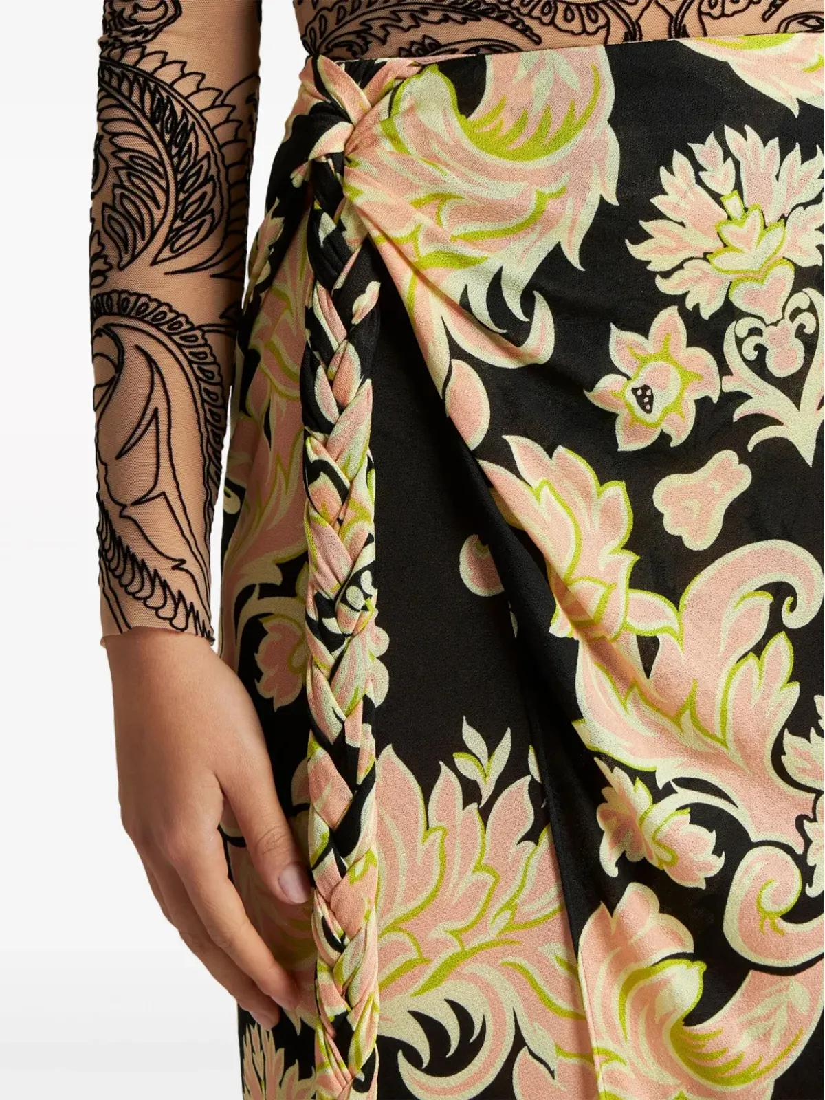 ETRO 花柄サロン風スカート ブラック - 画像5