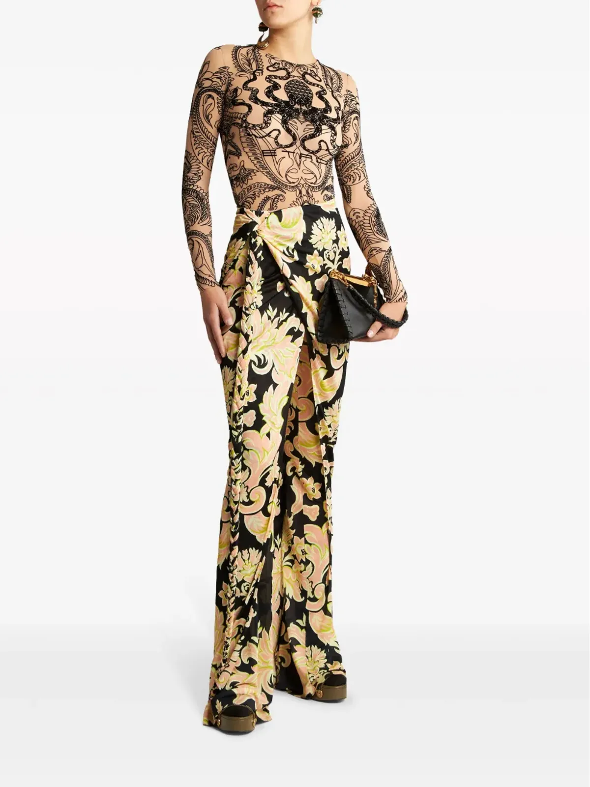 ETRO 花柄サロン風スカート ブラック - 画像2
