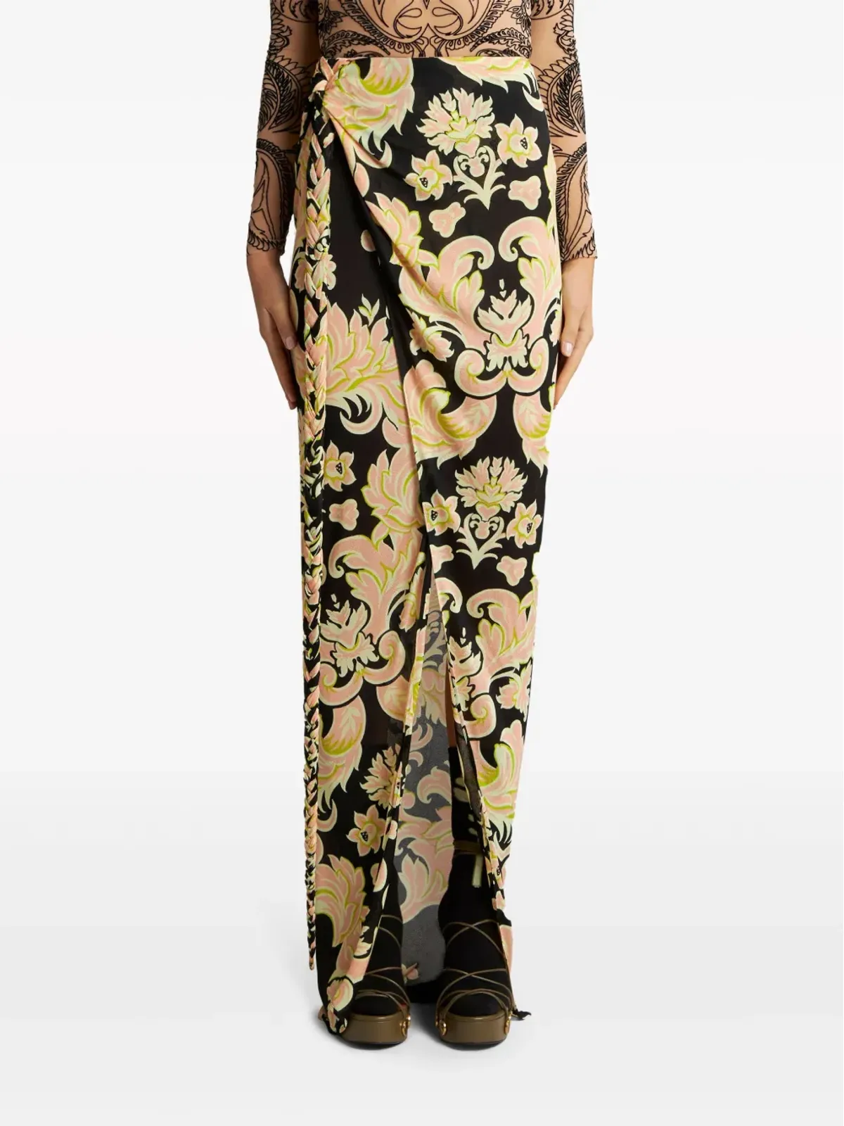 ETRO 花柄サロン風スカート ブラック - 画像3