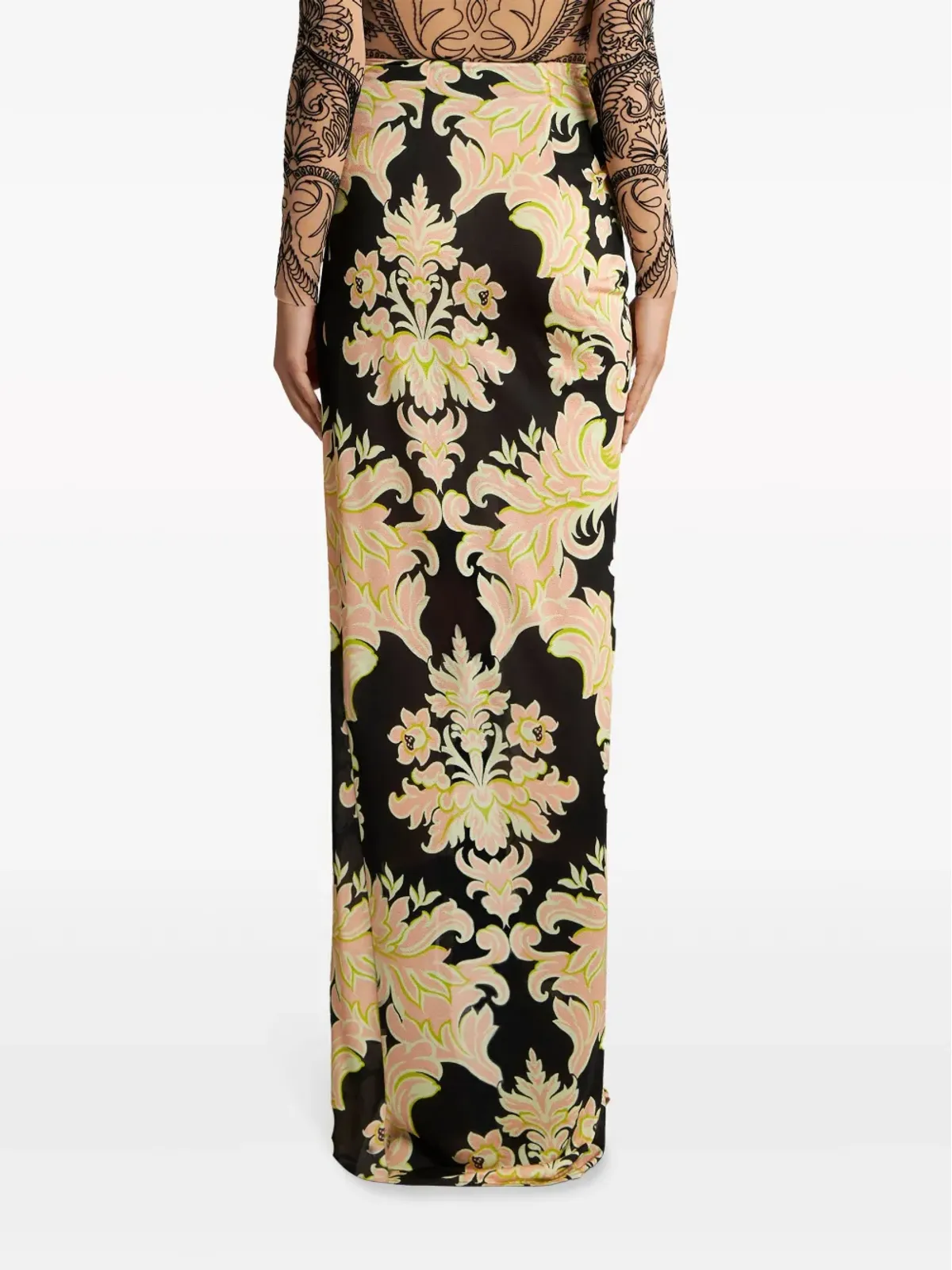 ETRO 花柄サロン風スカート ブラック - 画像4