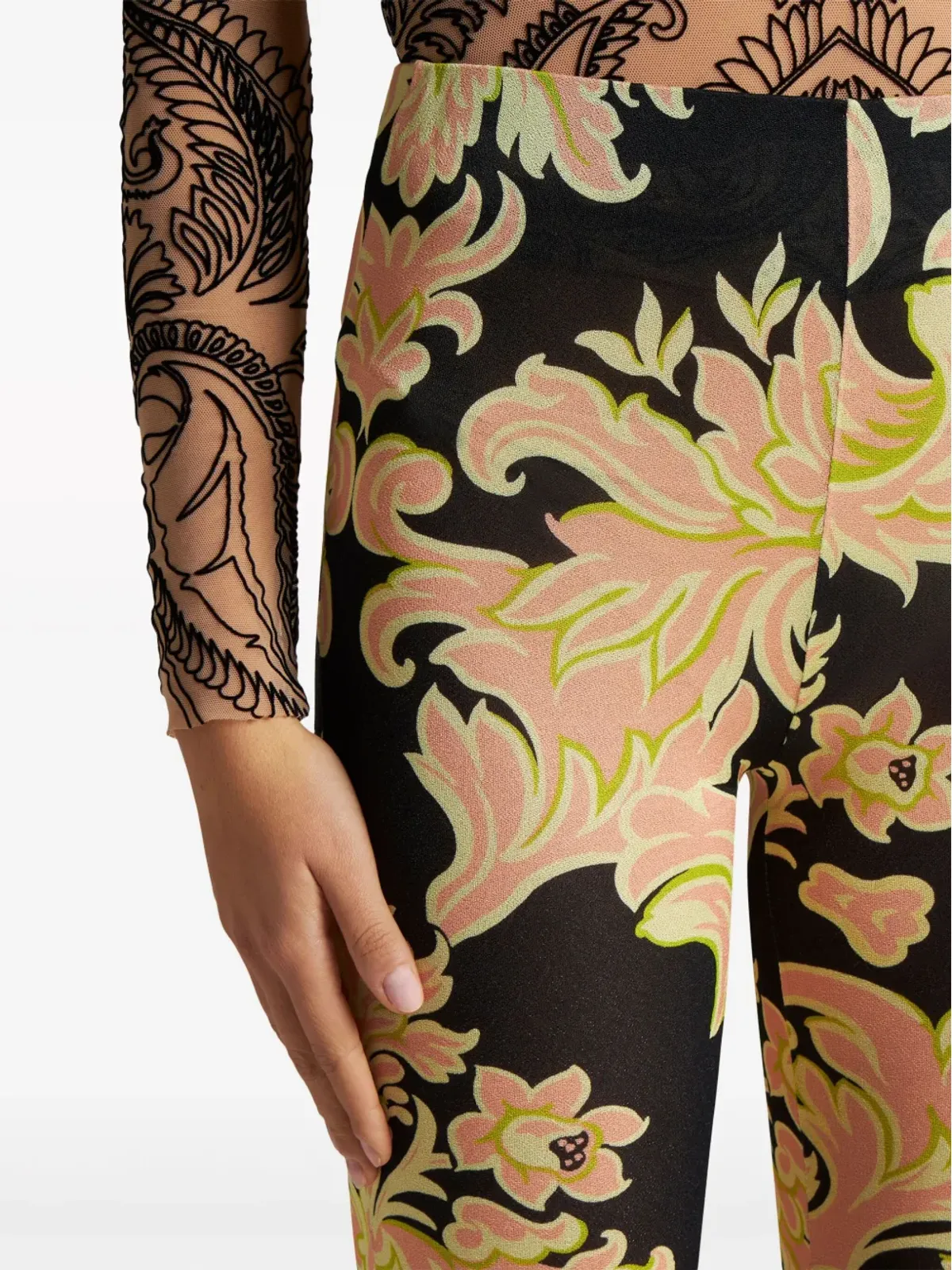 ETRO 花柄プリント ハイウエストパンツ - ブラック - 画像5
