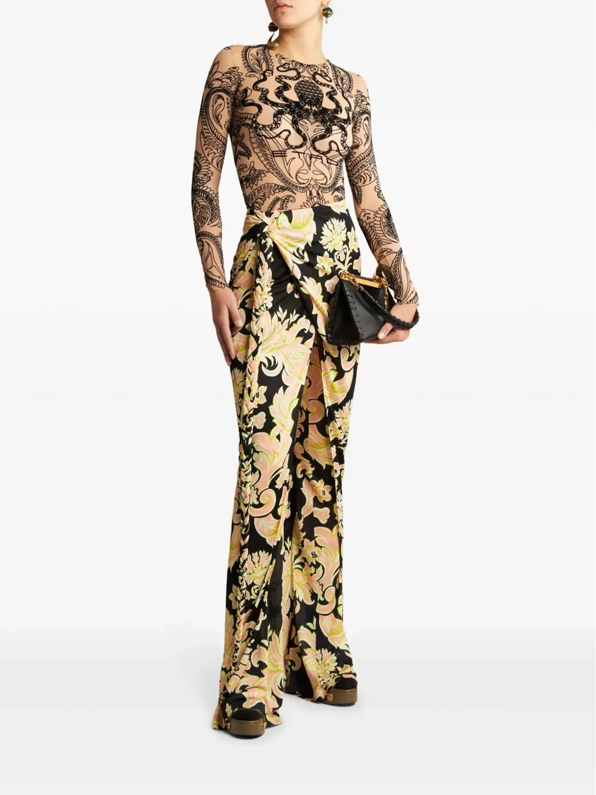 ETRO 花柄プリント ハイウエストパンツ - ブラック - 画像2