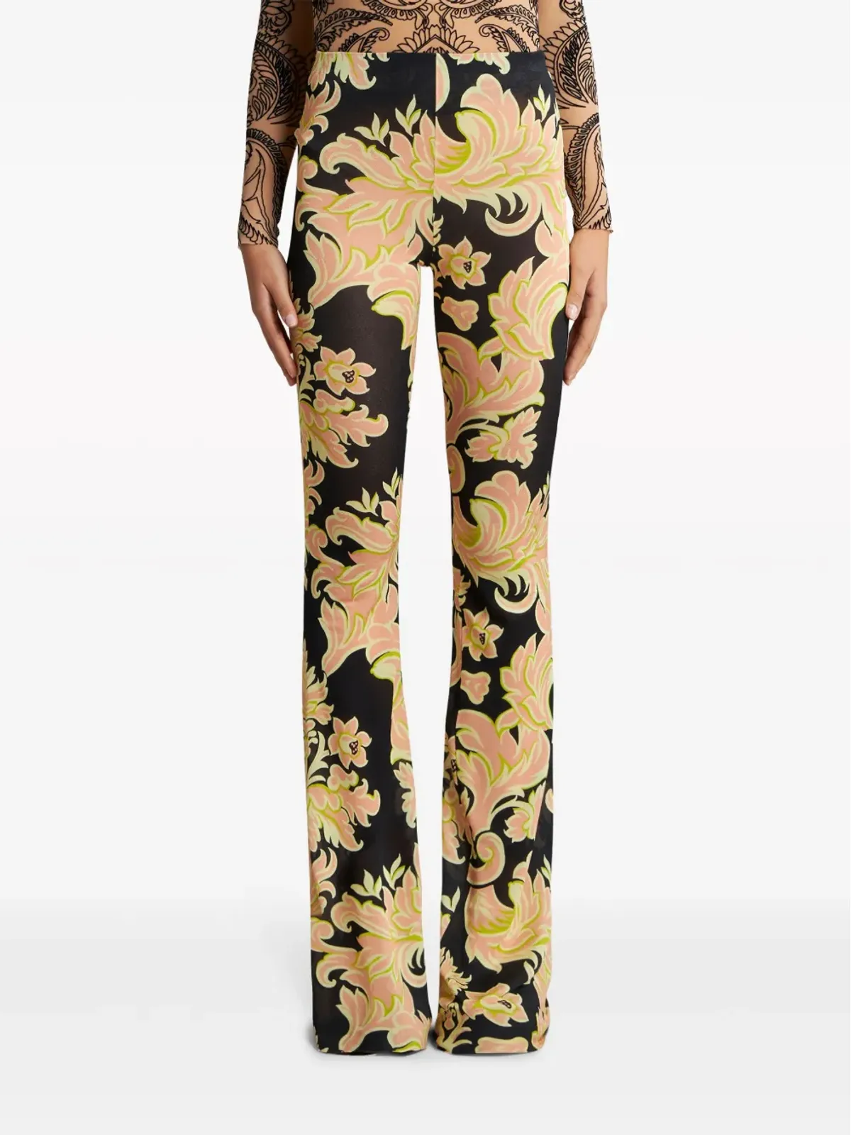ETRO 花柄プリント ハイウエストパンツ - ブラック - 画像3