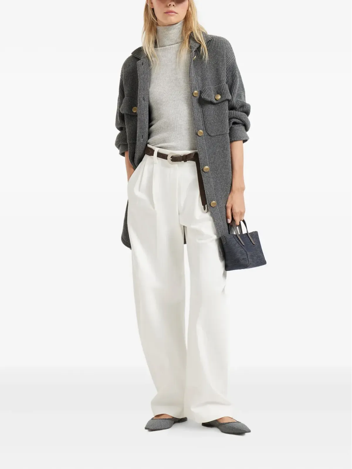 Brunello Cucinelli リブ編み ロールネック ニットセーター - グレー - 画像2