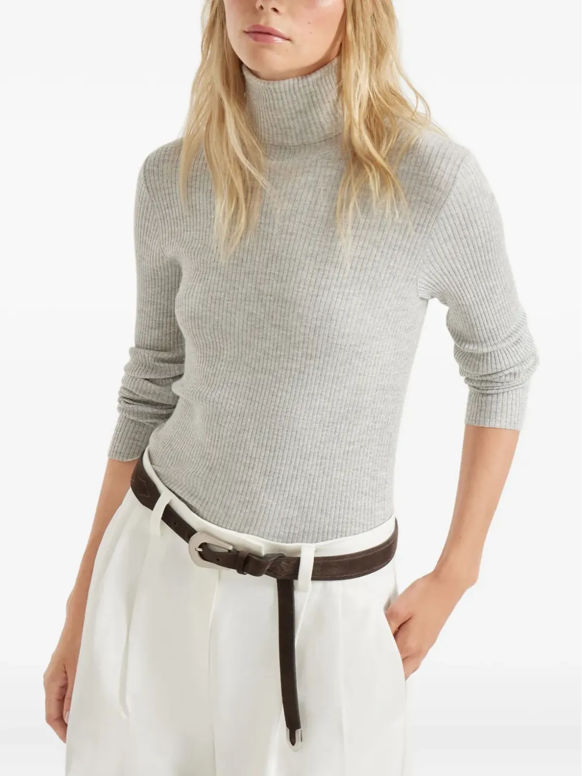 Brunello Cucinelli リブ編み ロールネック ニットセーター - グレー - 画像3