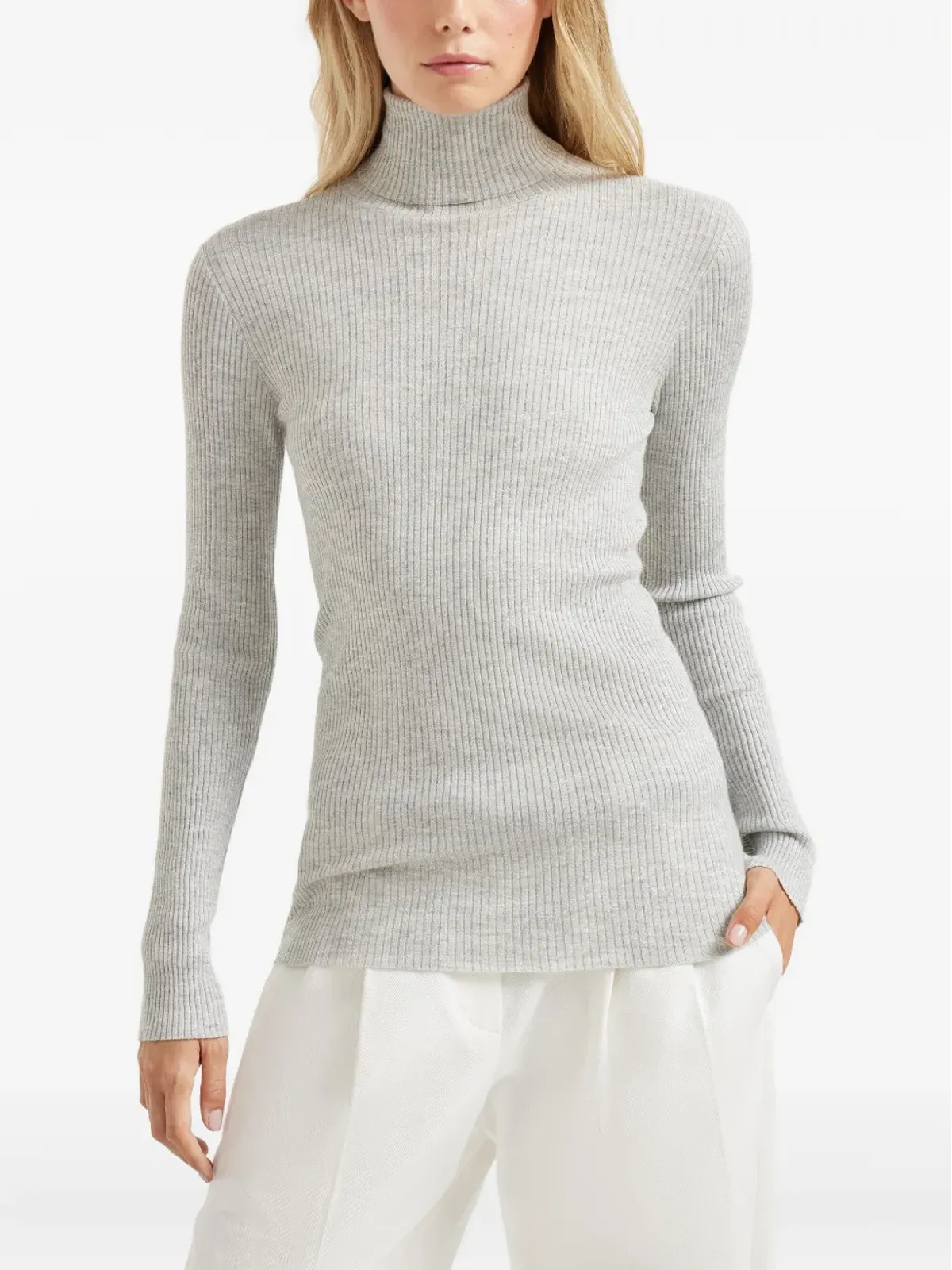 Brunello Cucinelli リブ編み ロールネック ニットセーター - グレー - 画像4