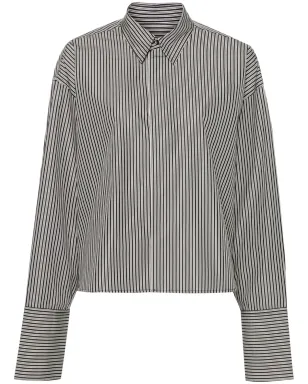 AMI Paris ストライプ柄クロップドコットンシャツ ブラック - サムネイル1