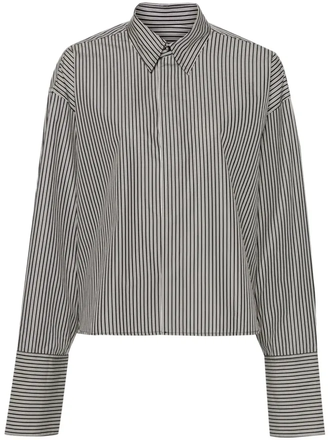 AMI Paris AMI Paris ストライプ柄クロップドコットンシャツ ブラックの商品画像