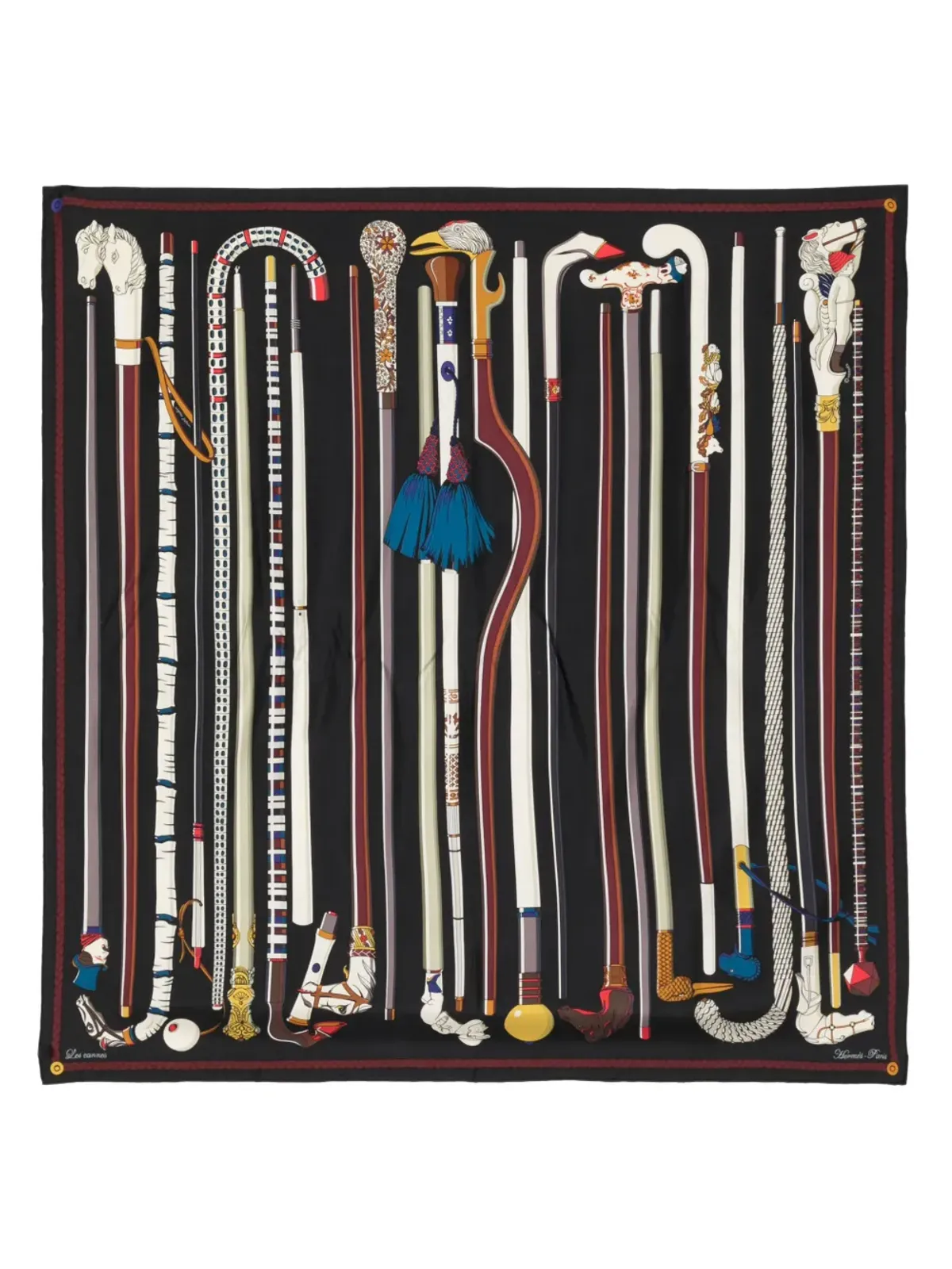 Hermès ビンテージ Les Cannes シルクスカーフ - ブラック - 画像1