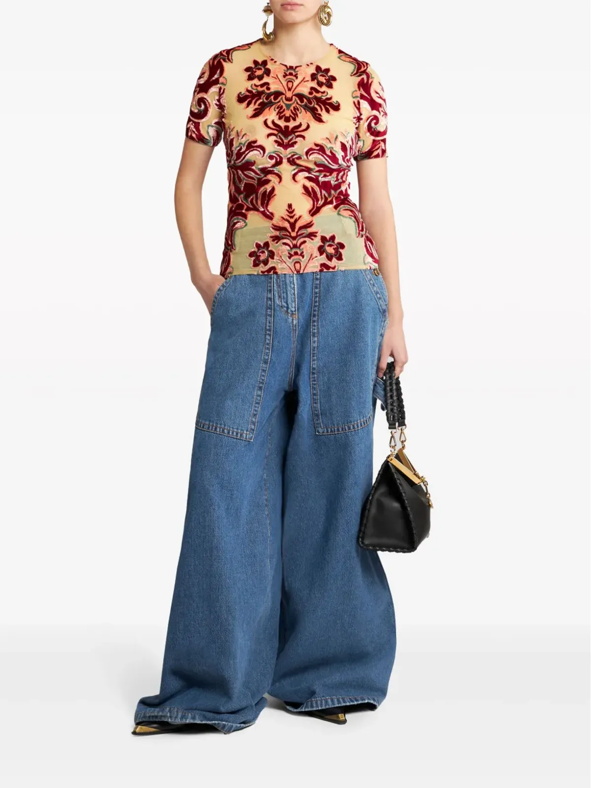 ETRO Pegaso刺繍ワイドレッグジーンズ ブルー - 画像2