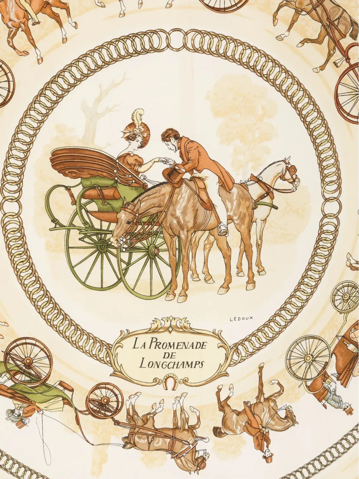 Hermès ビンテージ 1986 La Promenade de Longchamps シルクスカーフ - ニュートラルカラー - 画像2