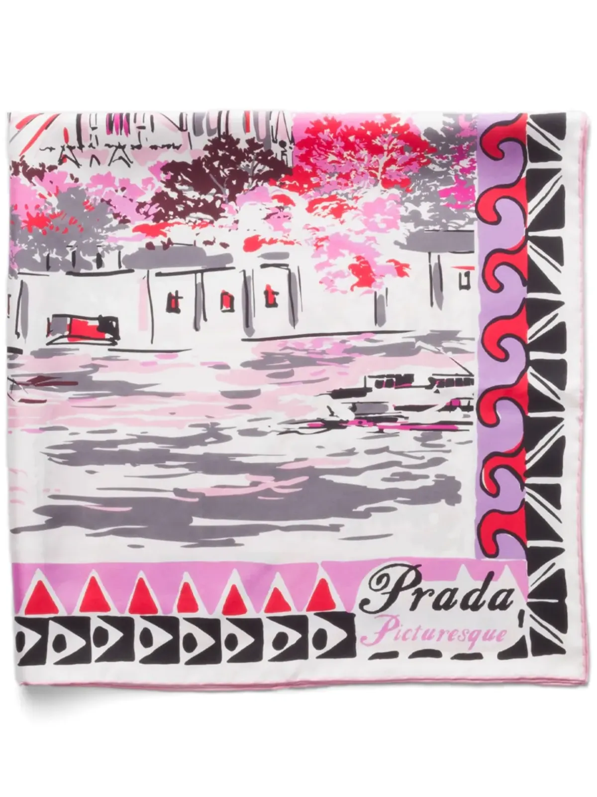 Prada Pittoresque Paris シルクスカーフ - ピンク - 画像2