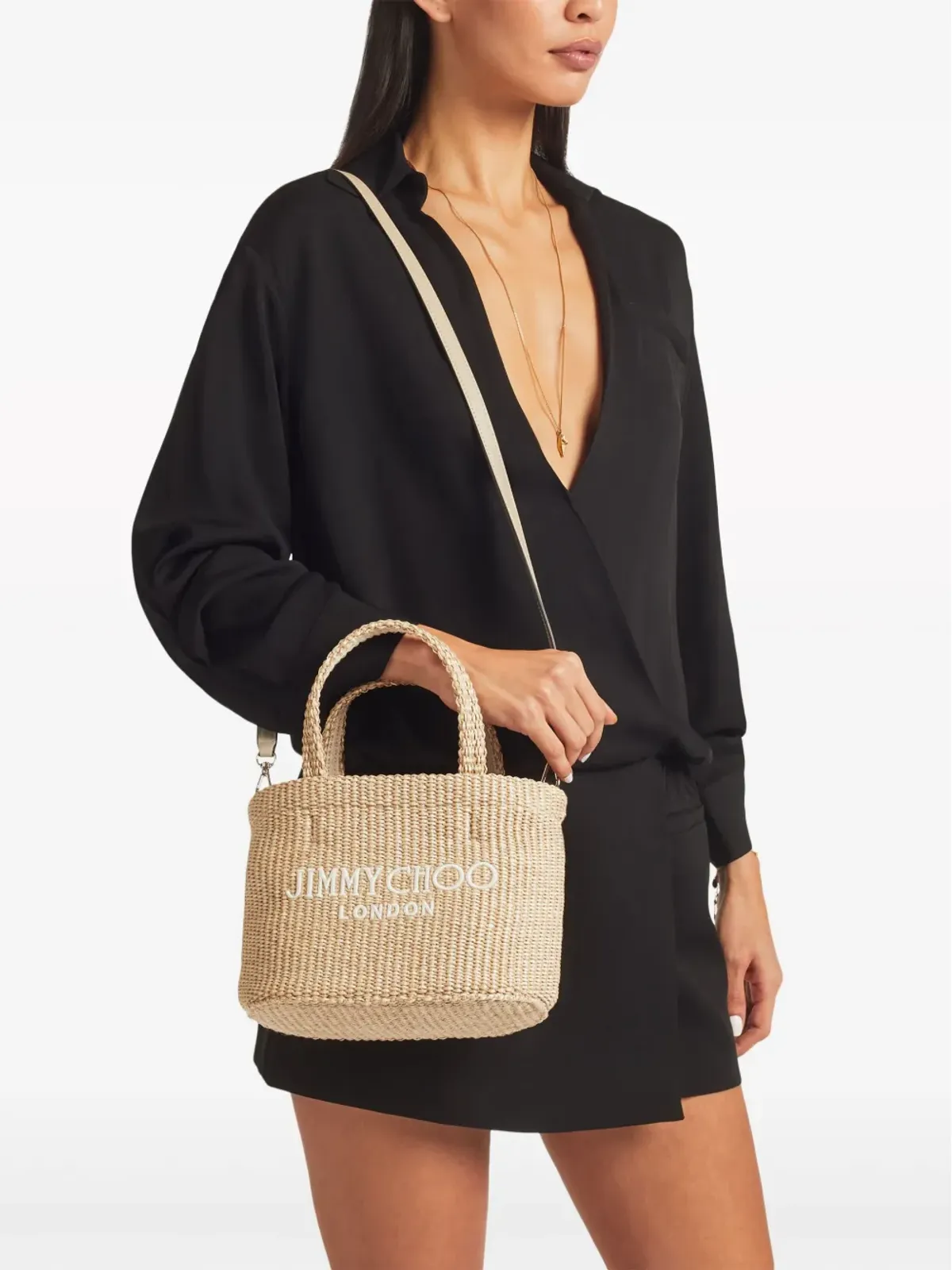Jimmy Choo ミニロゴ刺繍ビーチバッグ - ニュートラルカラー - 画像2
