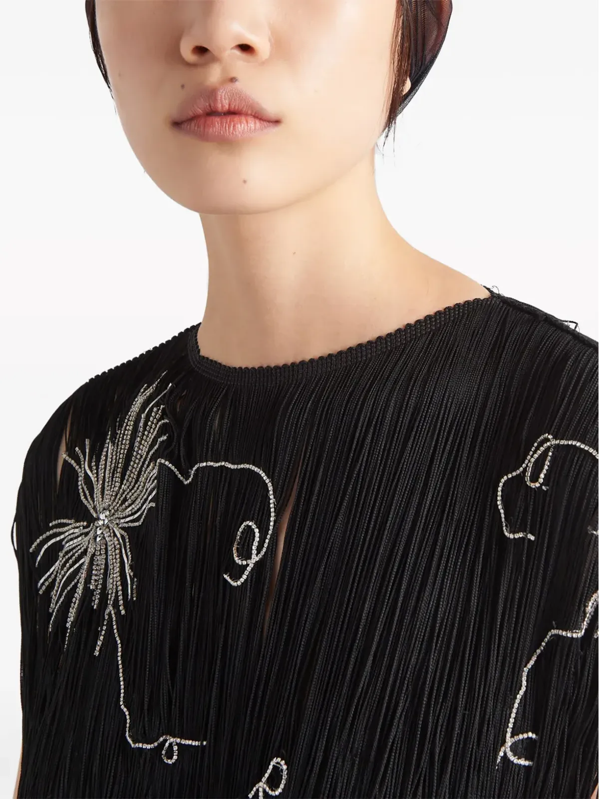 Prada フリンジ付き刺繍ドレス - ブラック - 画像5