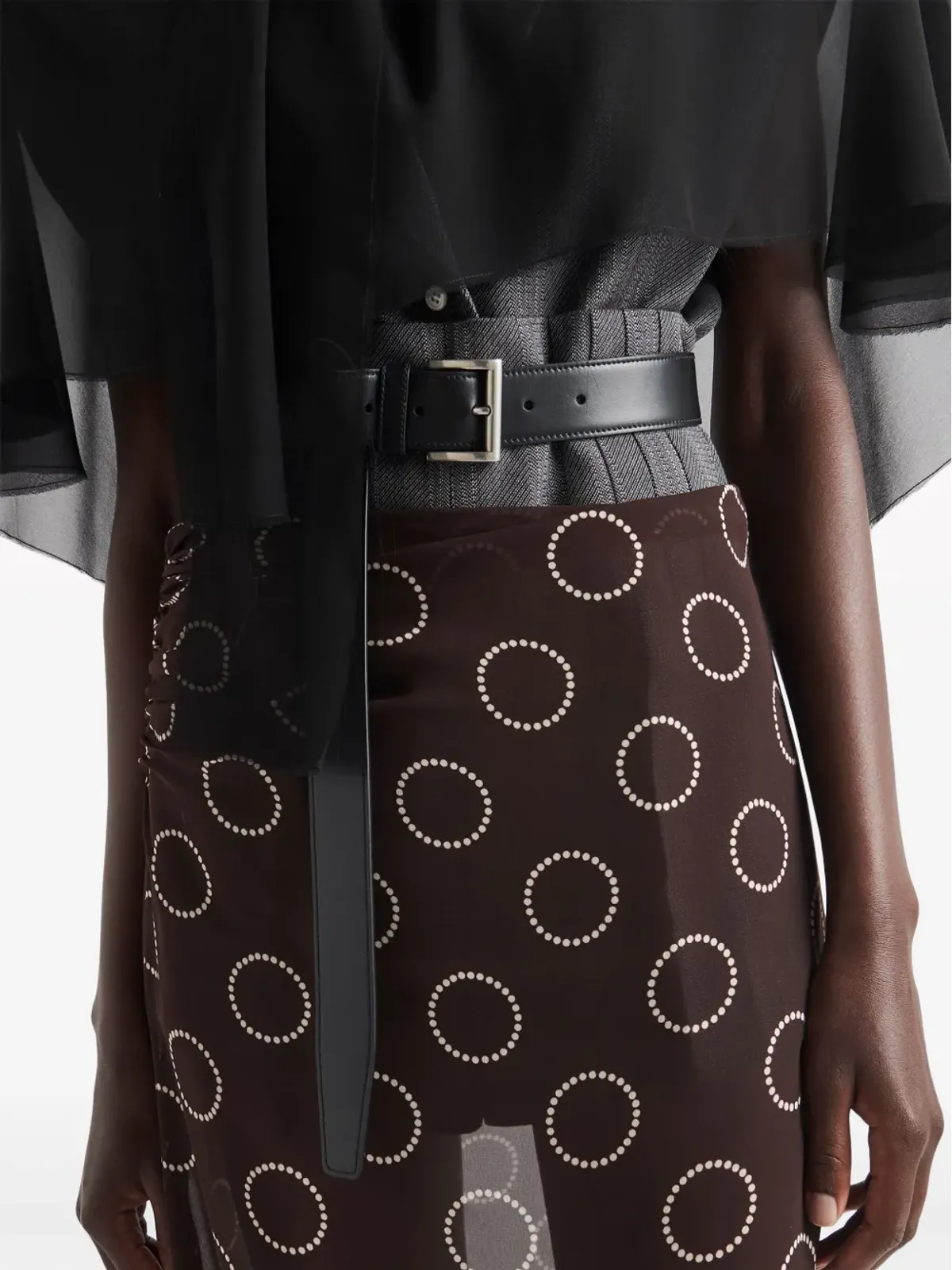 Prada ドットプリント ジョージェット ペンシルスカート - 画像5