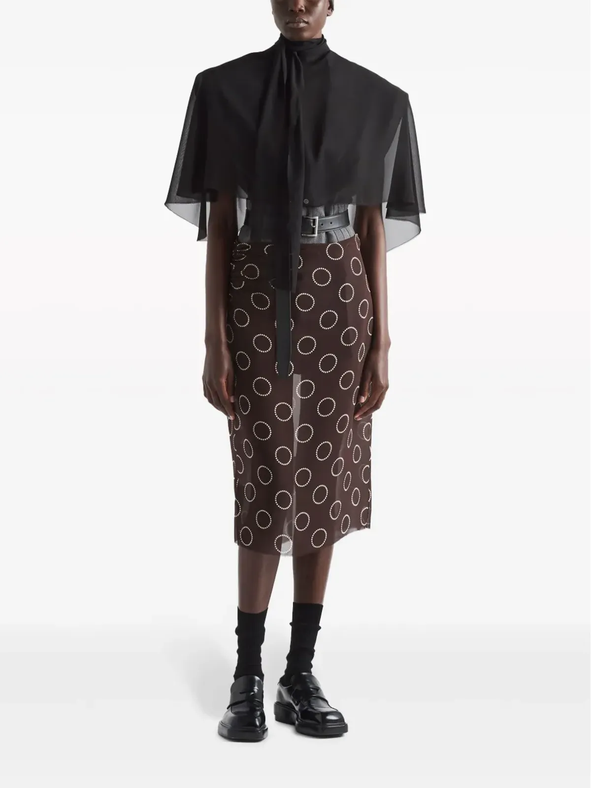 Prada ドットプリント ジョージェット ペンシルスカート - 画像2