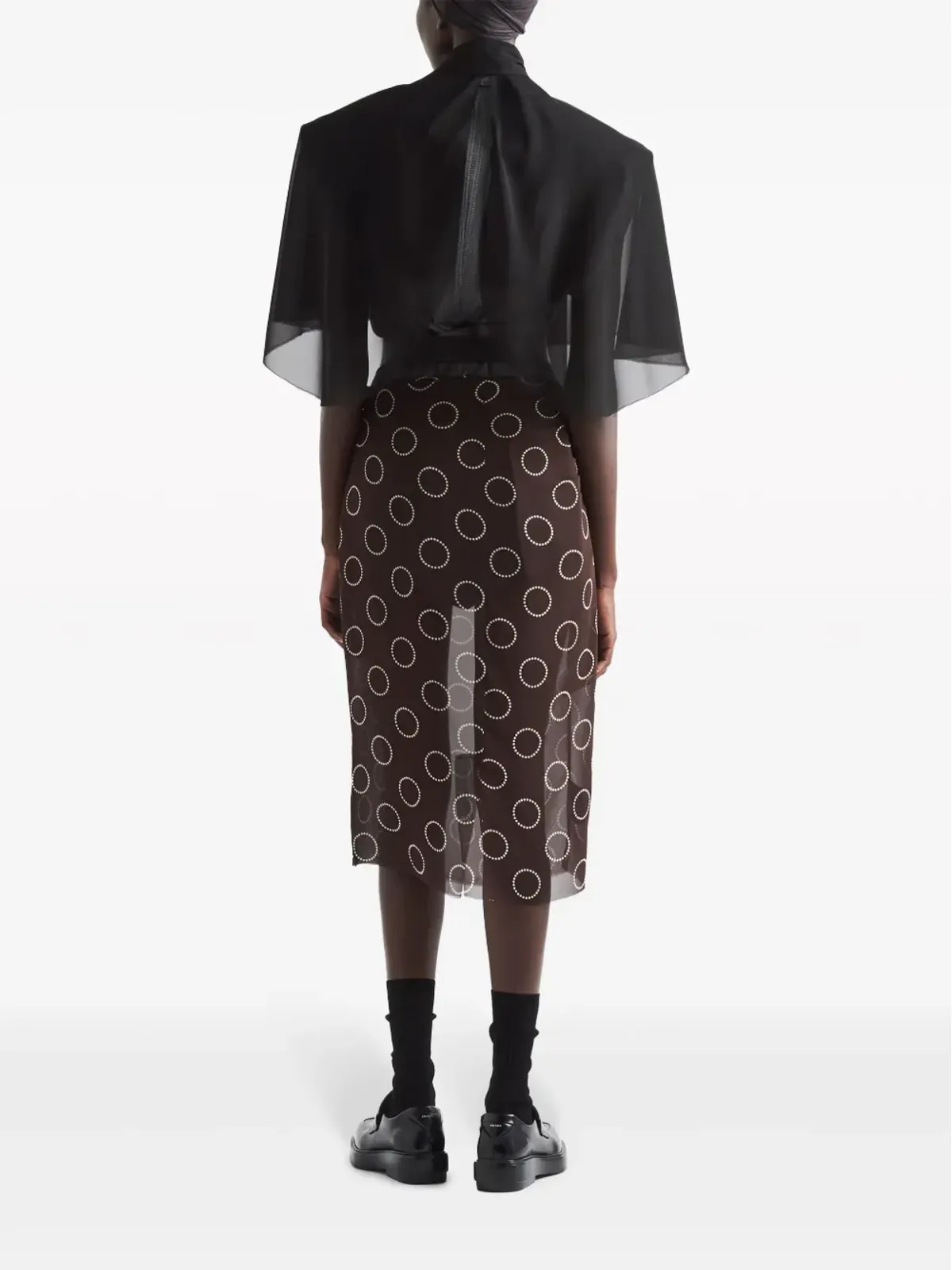 Prada ドットプリント ジョージェット ペンシルスカート - 画像3
