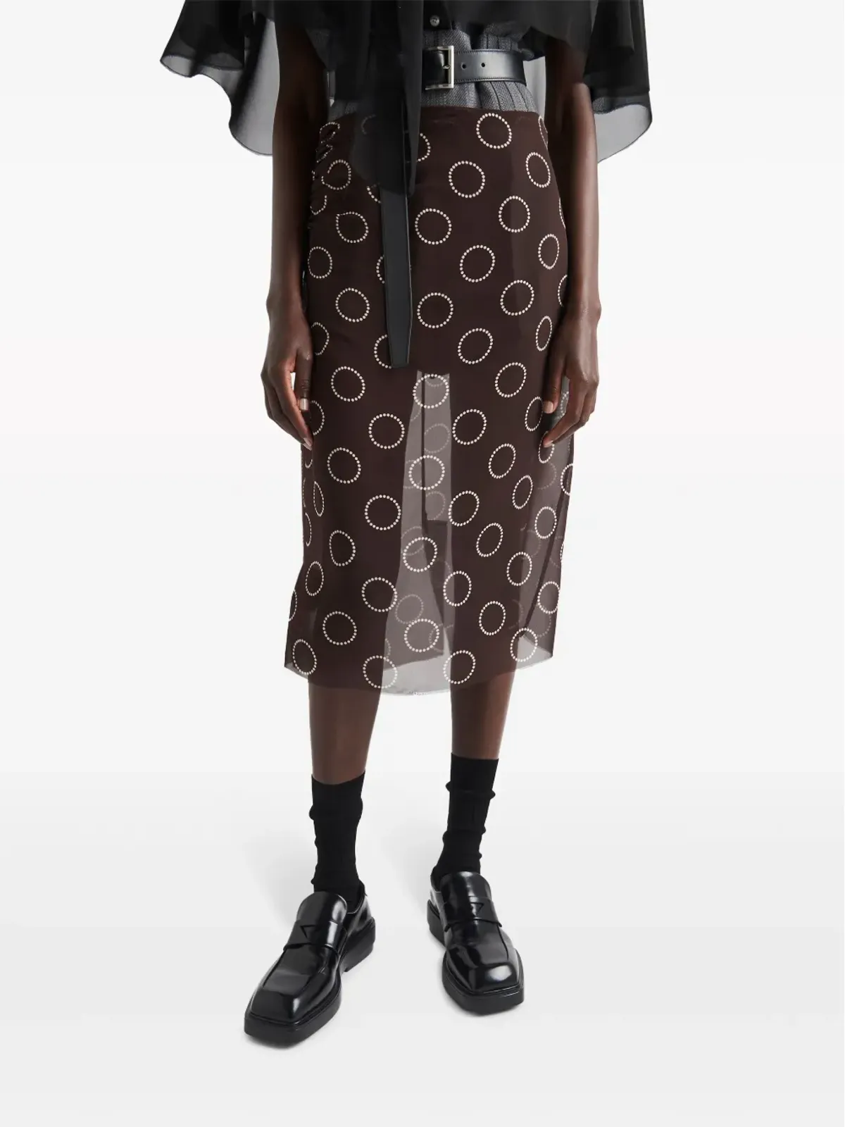 Prada ドットプリント ジョージェット ペンシルスカート - 画像4
