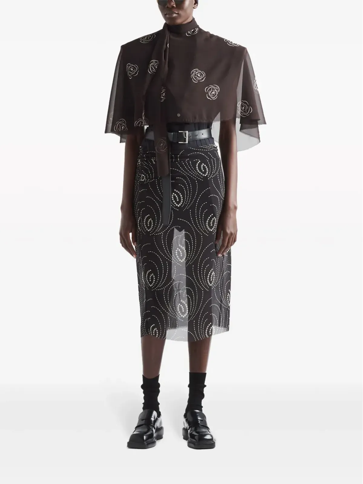 Prada アブストラクトプリント ミディ丈ペンシルスカート ブラック - 画像2