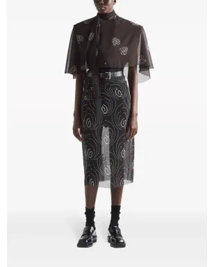 Prada アブストラクトプリント ミディ丈ペンシルスカート ブラック - サムネイル2