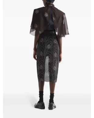 Prada アブストラクトプリント ミディ丈ペンシルスカート ブラック - サムネイル3