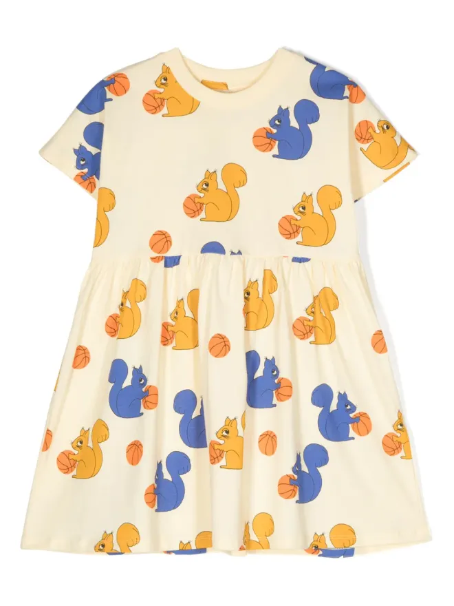 Mini Rodini Mini Rodini Squirrels all-over print dress - Yellowの商品画像