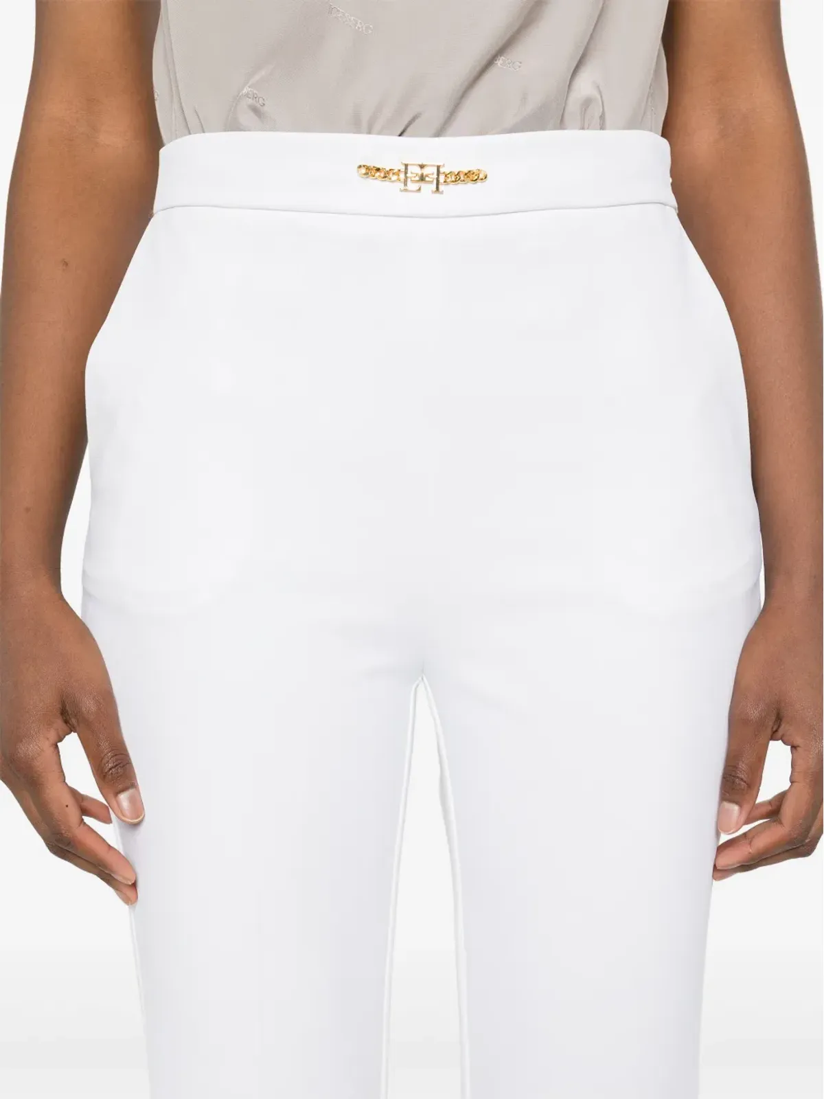 Elisabetta Franchi ロゴプレート テーパードパンツ - White - 画像5