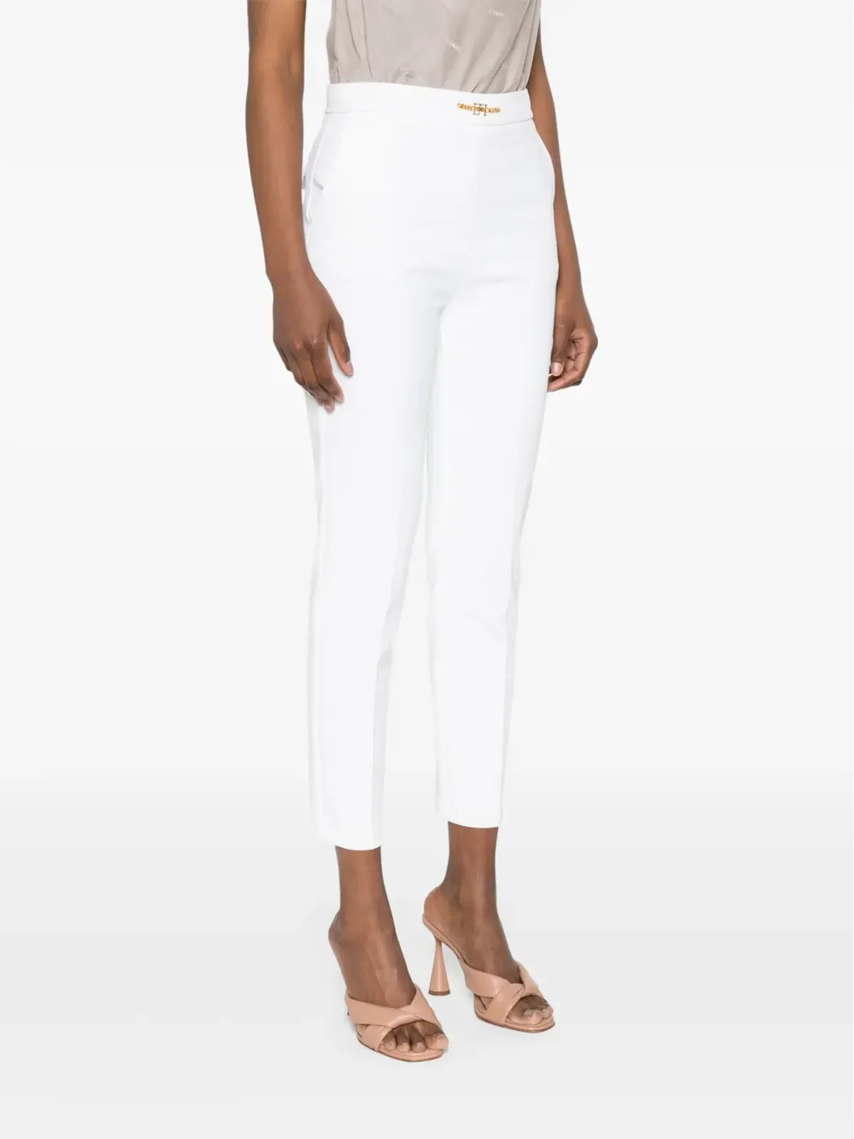 Elisabetta Franchi ロゴプレート テーパードパンツ - White - 画像3