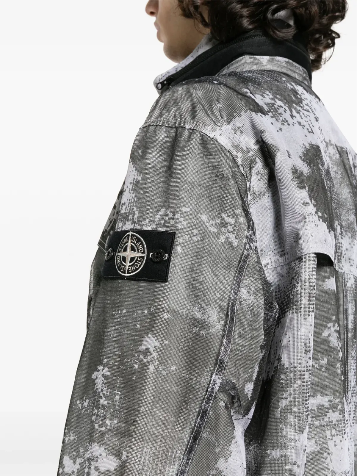 Stone Island コンパスバッジ メッシュオーバーレイ パーカ グレー - 画像5