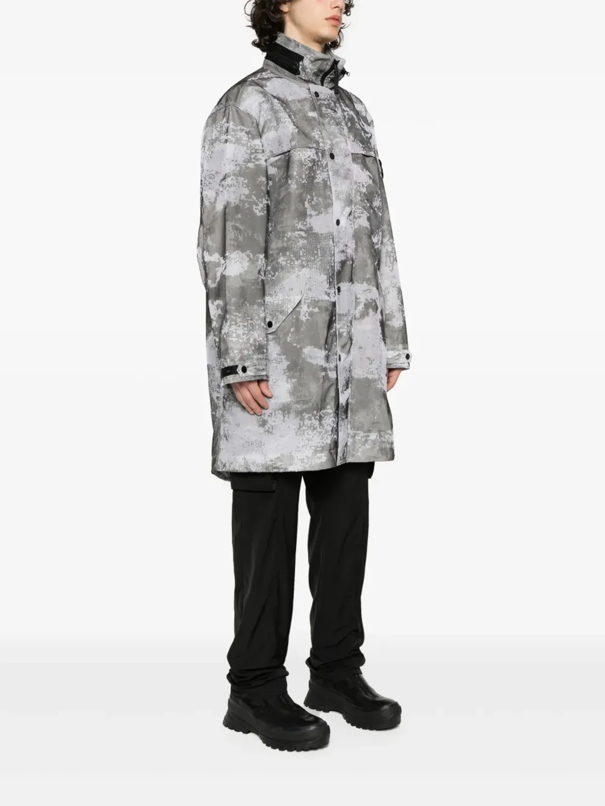 Stone Island コンパスバッジ メッシュオーバーレイ パーカ グレー - 画像3