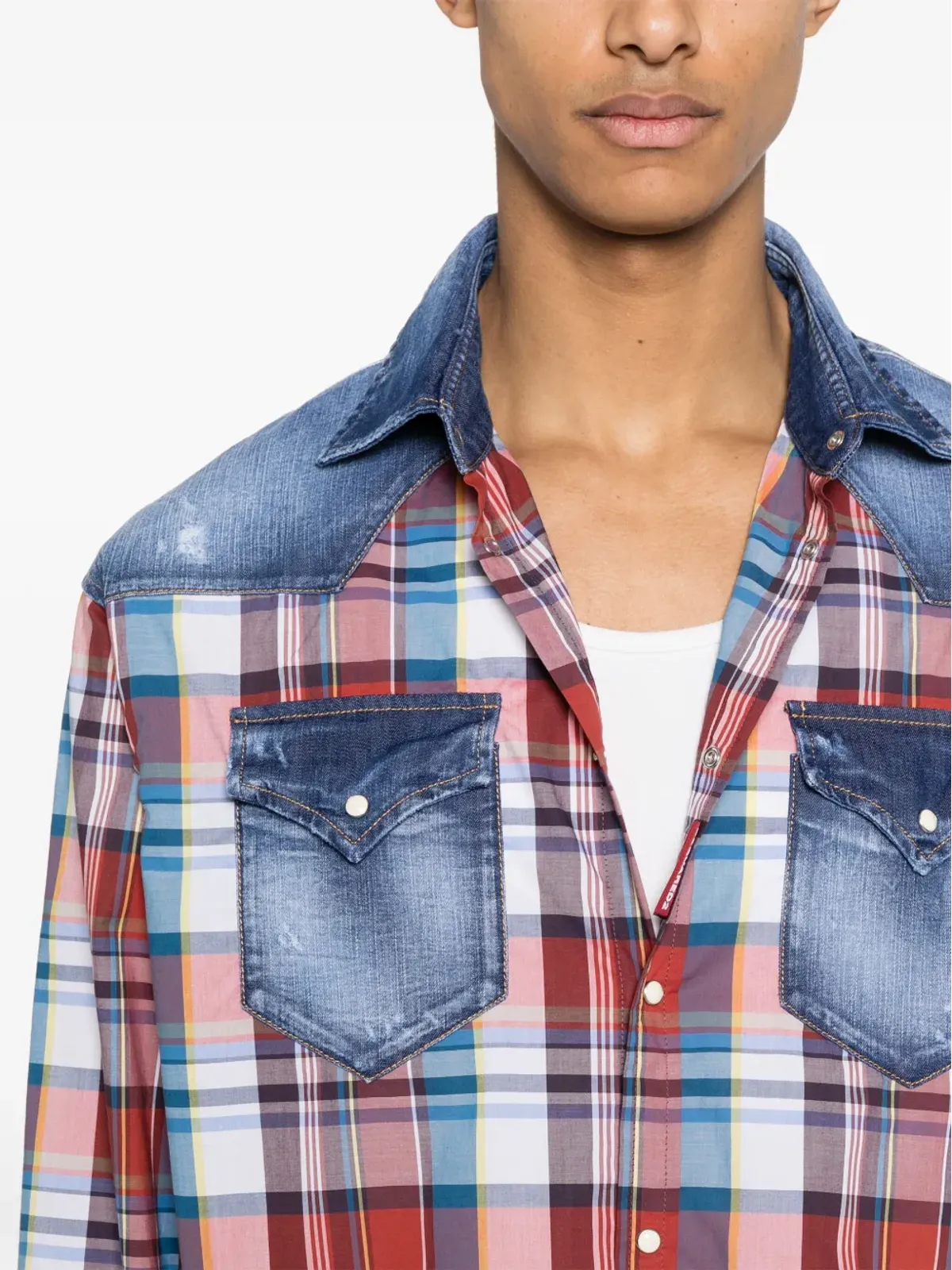 DSQUARED2 パネルドコットンシャツ ブルー - 画像5