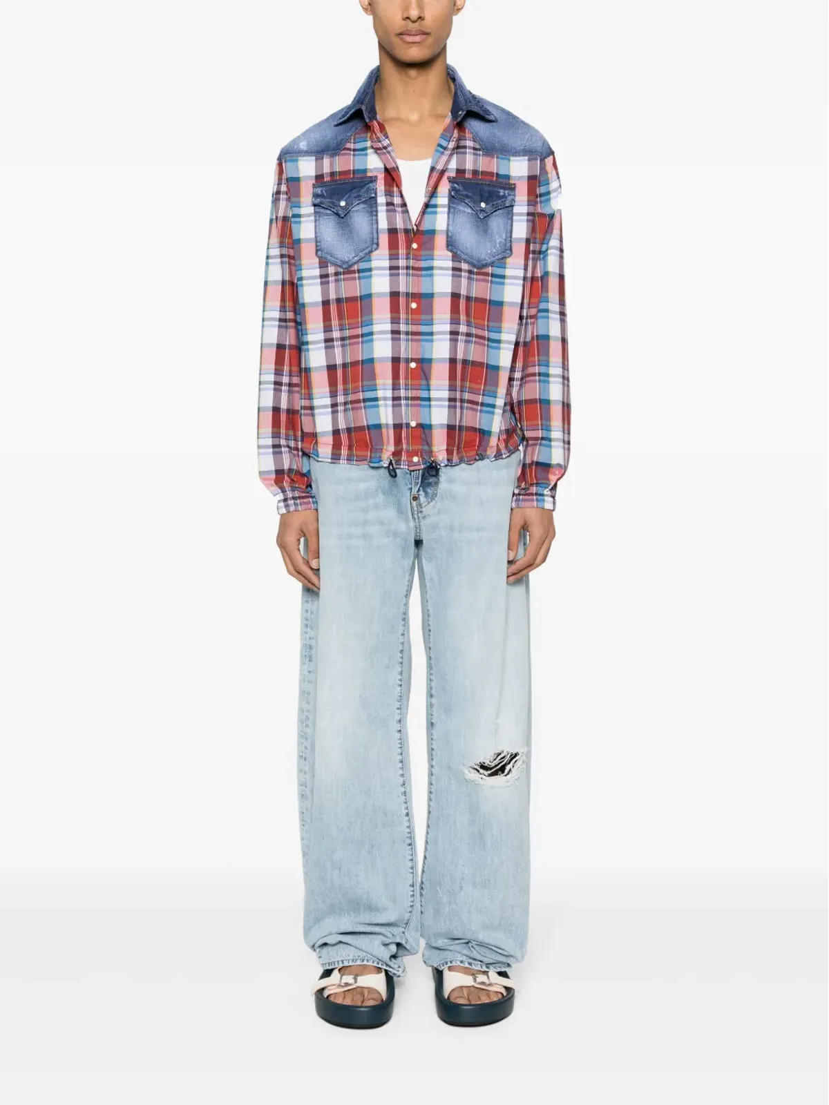 DSQUARED2 パネルドコットンシャツ ブルー - 画像2