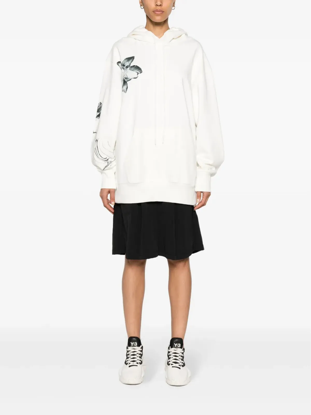 Y-3 フローラルプリント ジャージー フーディー ホワイト - 画像3