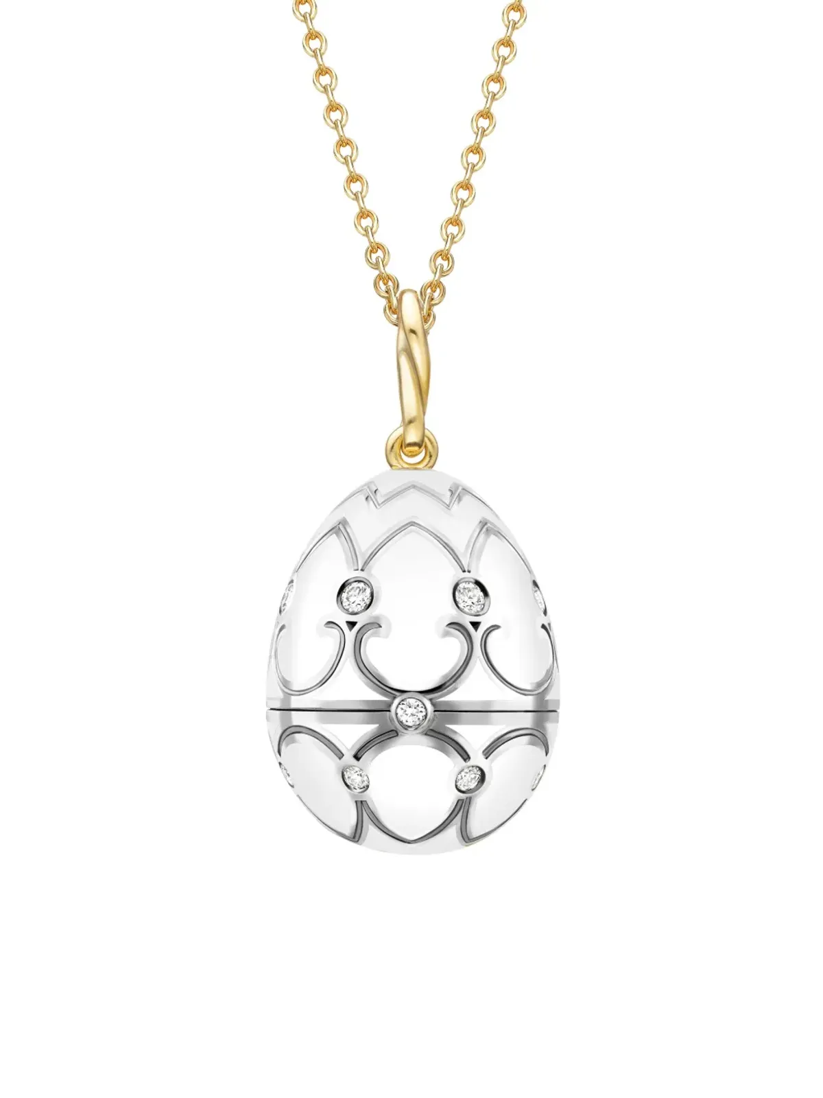 Fabergé 18ktイエローゴールドとホワイトゴールド Heritage Seal Pup Surprise ダイヤモンド ロケットネックレス - 画像3