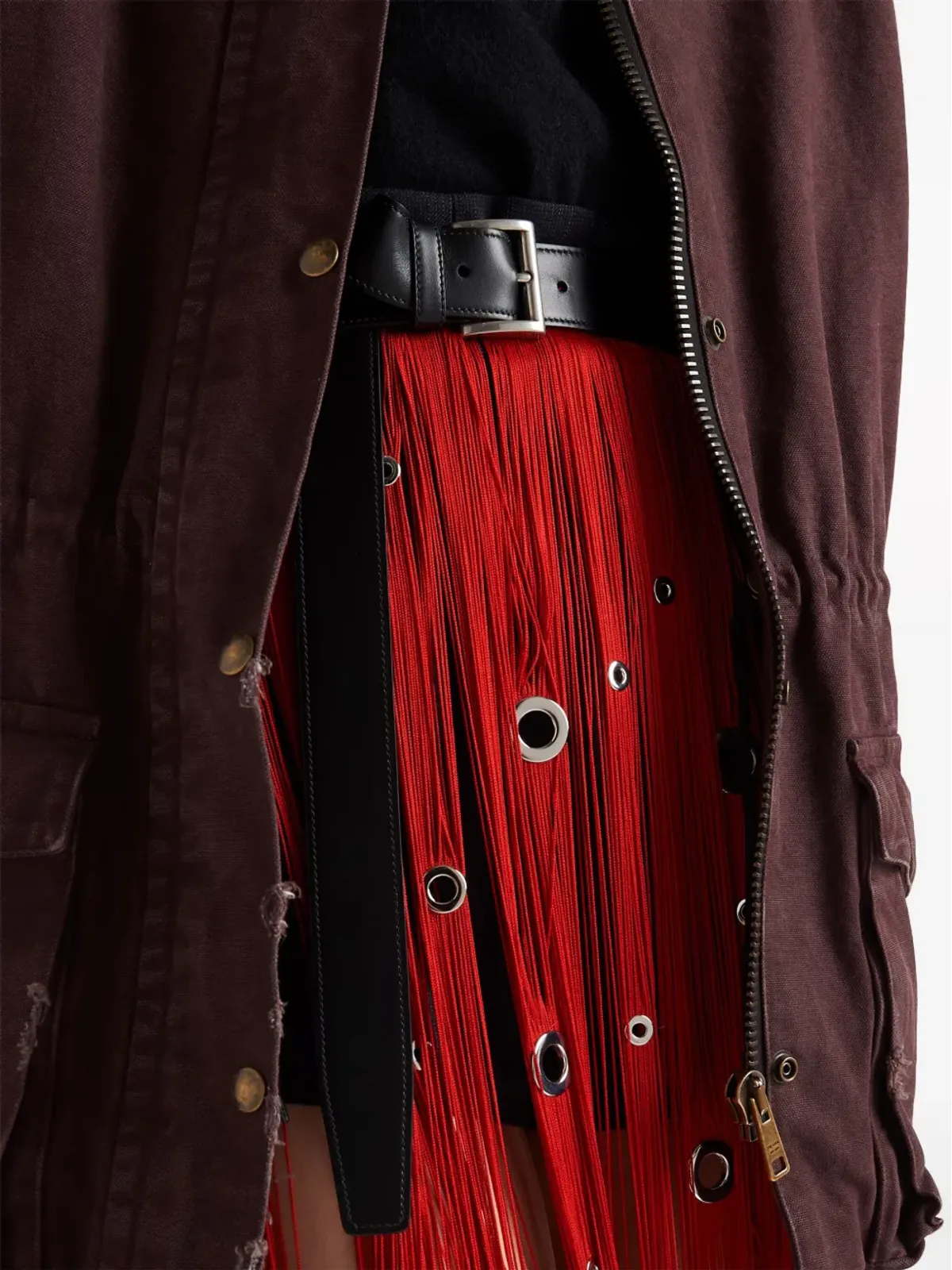 Prada アイレット装飾フリンジスカート - 画像5