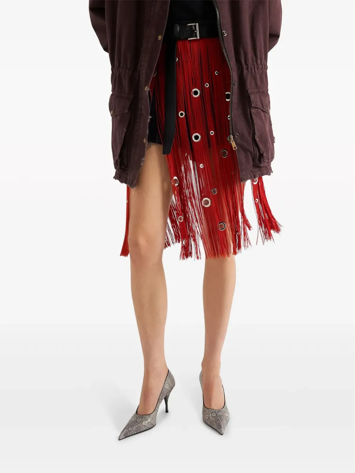 Prada アイレット装飾フリンジスカート - 画像2