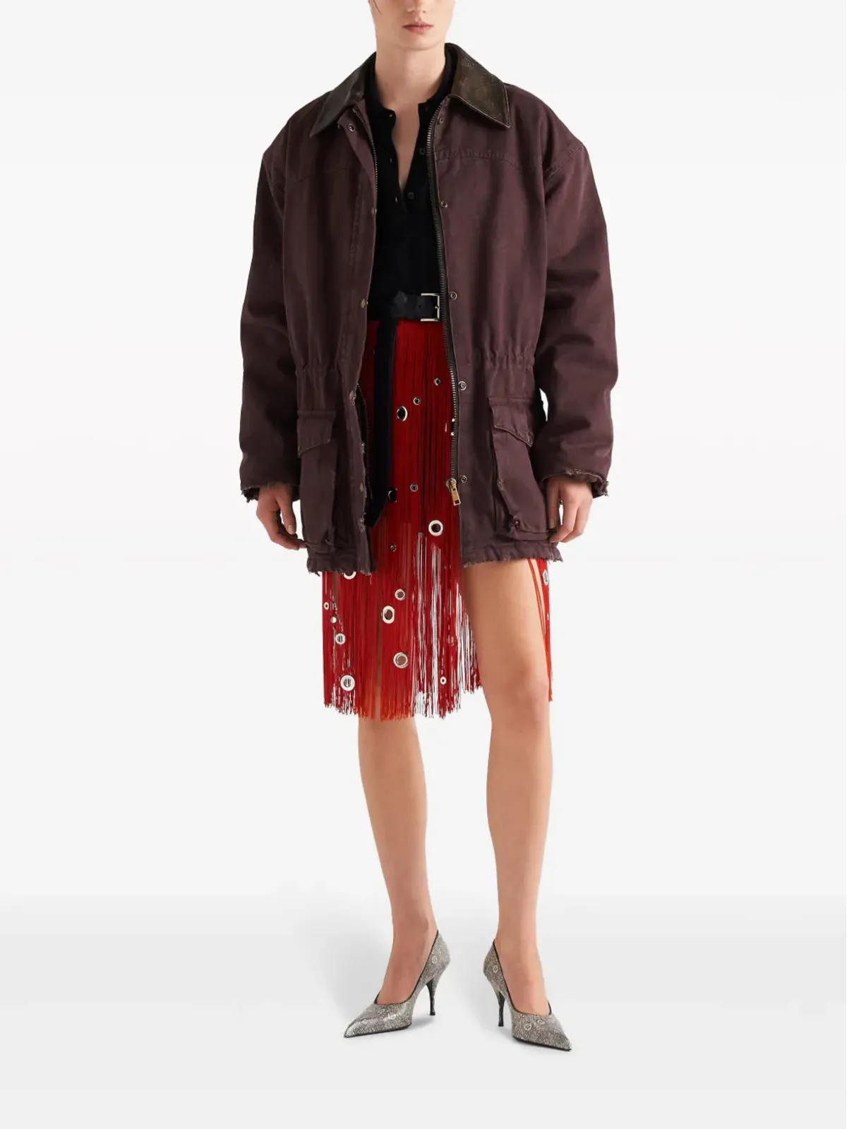 Prada アイレット装飾フリンジスカート - 画像4