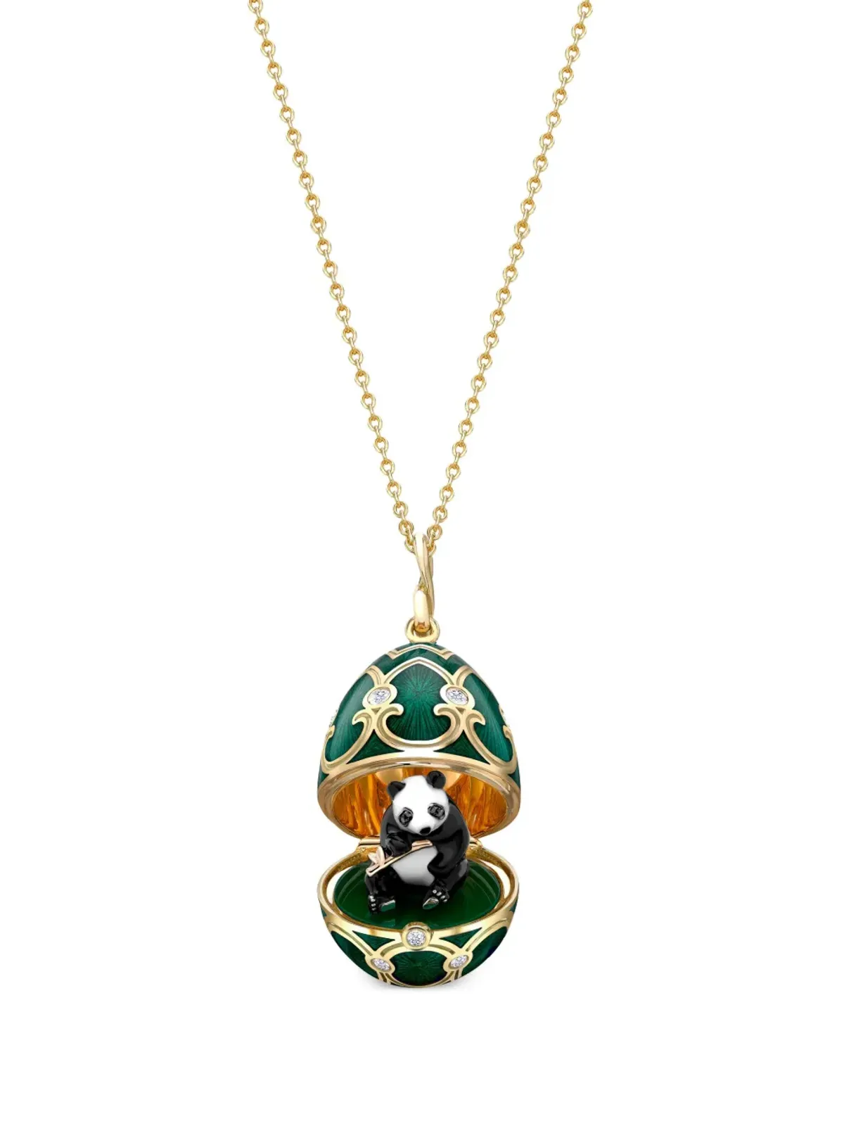 Fabergé パンダ・サプライズ ダイヤモンド ロケットネックレス - グリーン - 画像2