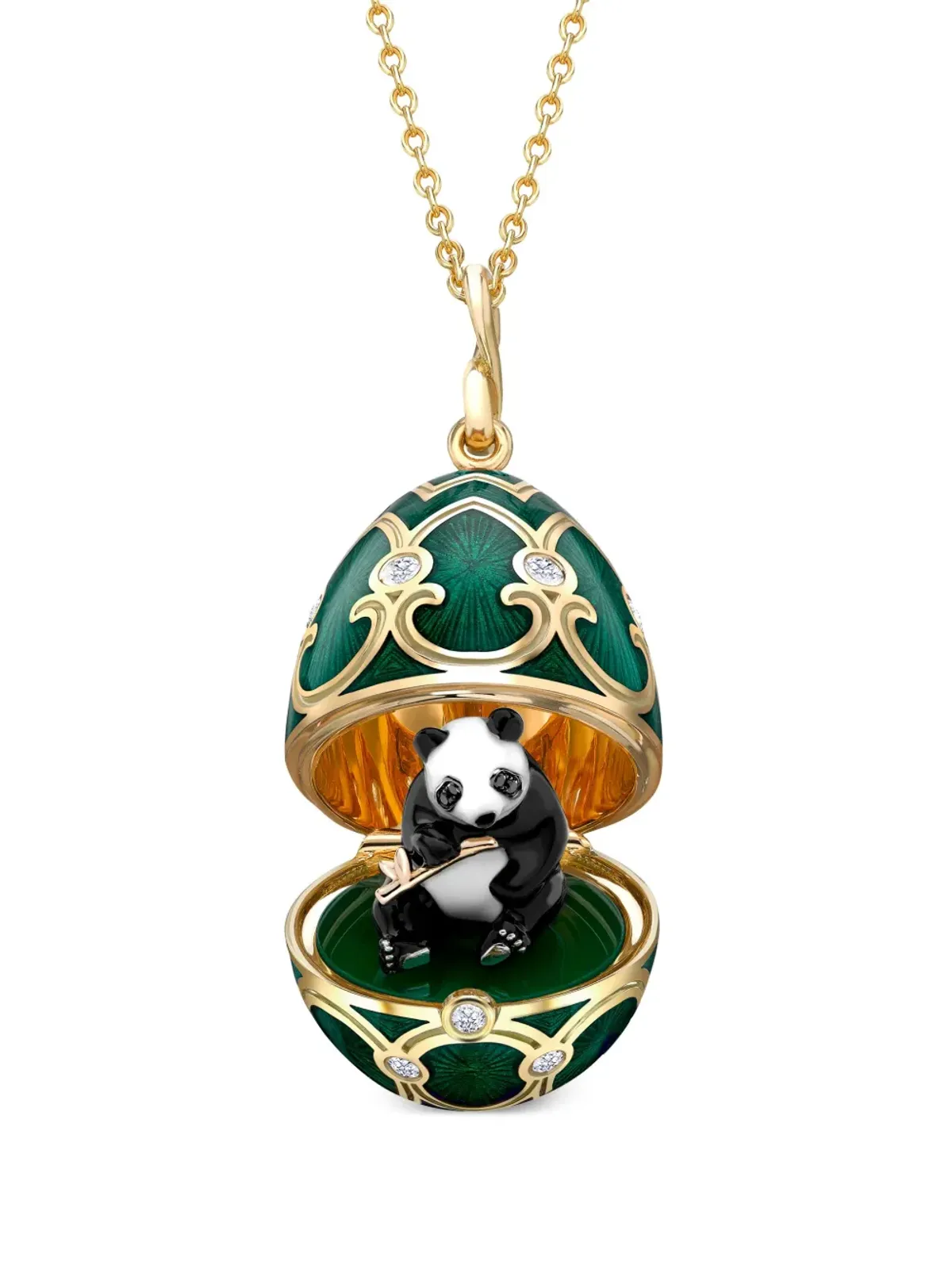 Fabergé パンダ・サプライズ ダイヤモンド ロケットネックレス - グリーン - 画像4