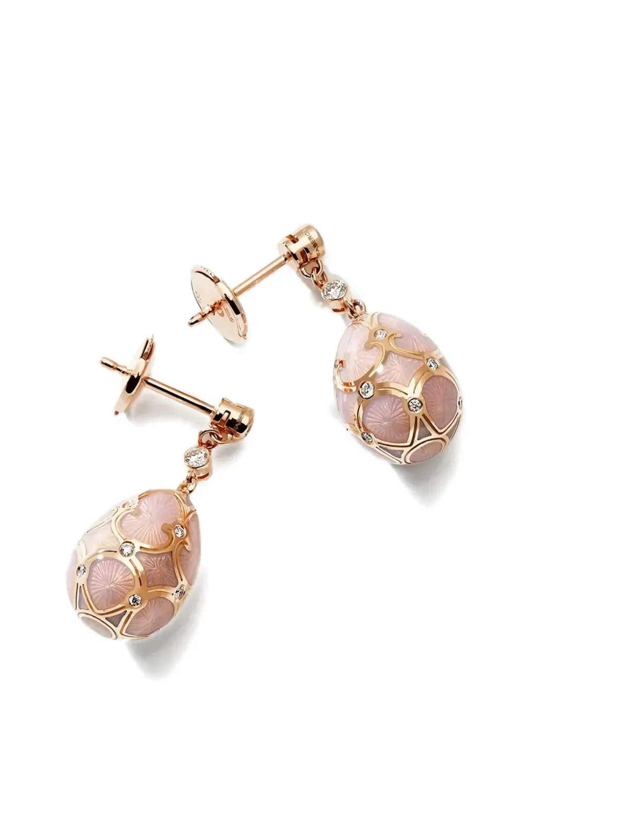 Fabergé 18K ローズゴールド ヘリテージエッグ ダイヤモンド ドロップ イヤリング - ピンク - 画像3