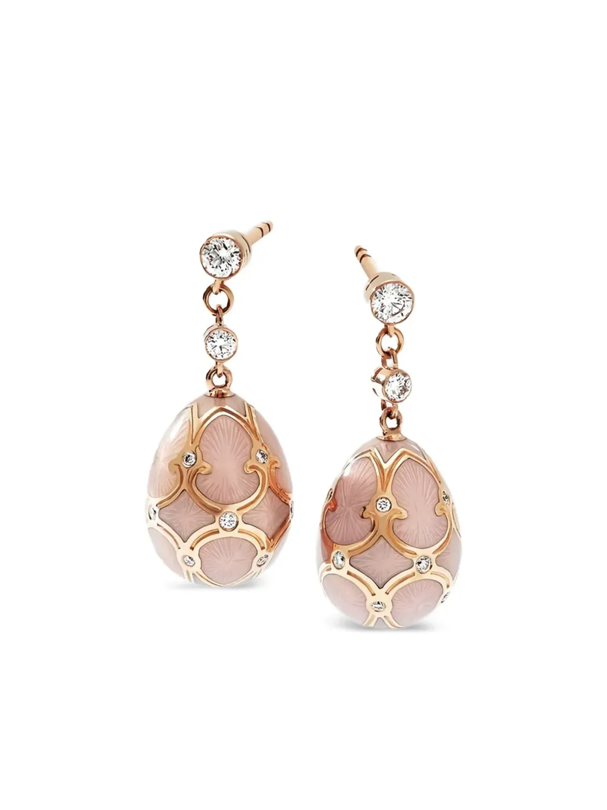 Fabergé 18K ローズゴールド ヘリテージエッグ ダイヤモンド ドロップ イヤリング - ピンク - 画像4