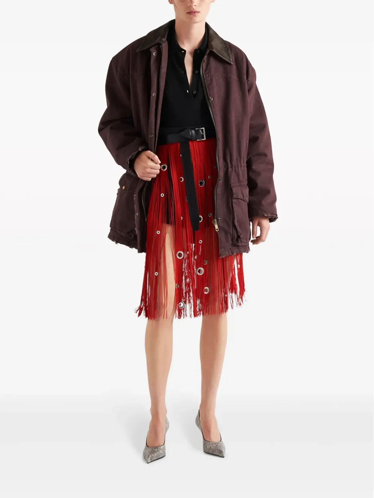 Prada ロングスリーブ カシミア ポロシャツ - ブラック - 画像2