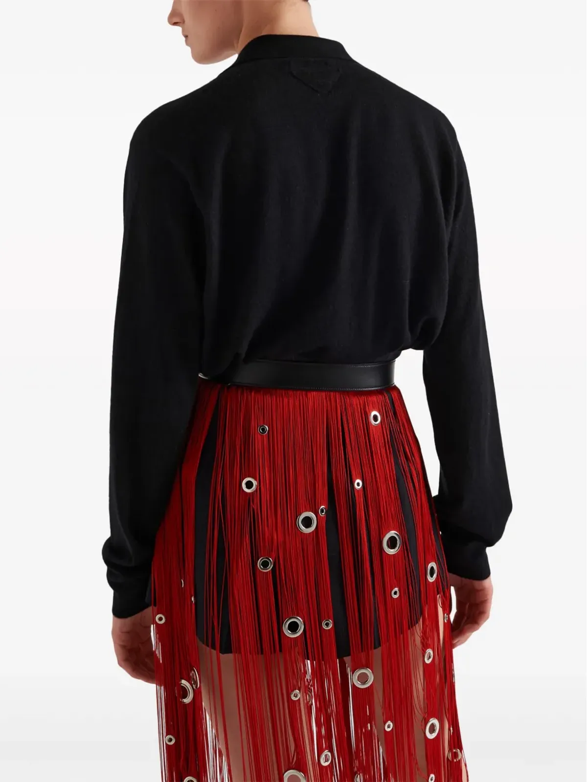 Prada ロングスリーブ カシミア ポロシャツ - ブラック - 画像4