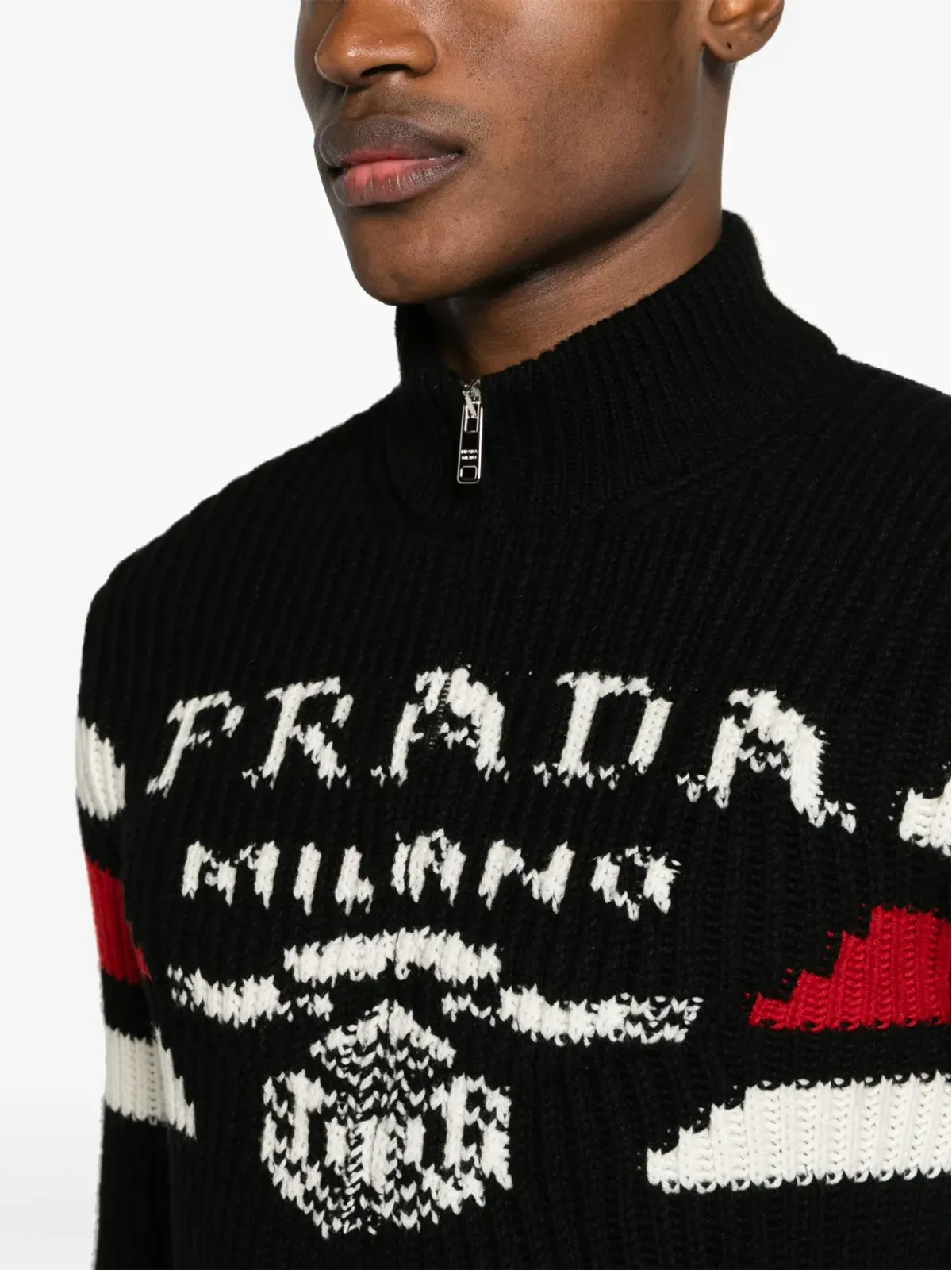Prada ロゴジャカード カシミヤ カーディガン - ブラック - 画像5