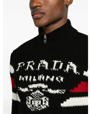 Prada ロゴジャカード カシミヤ カーディガン - ブラック - サムネイル5