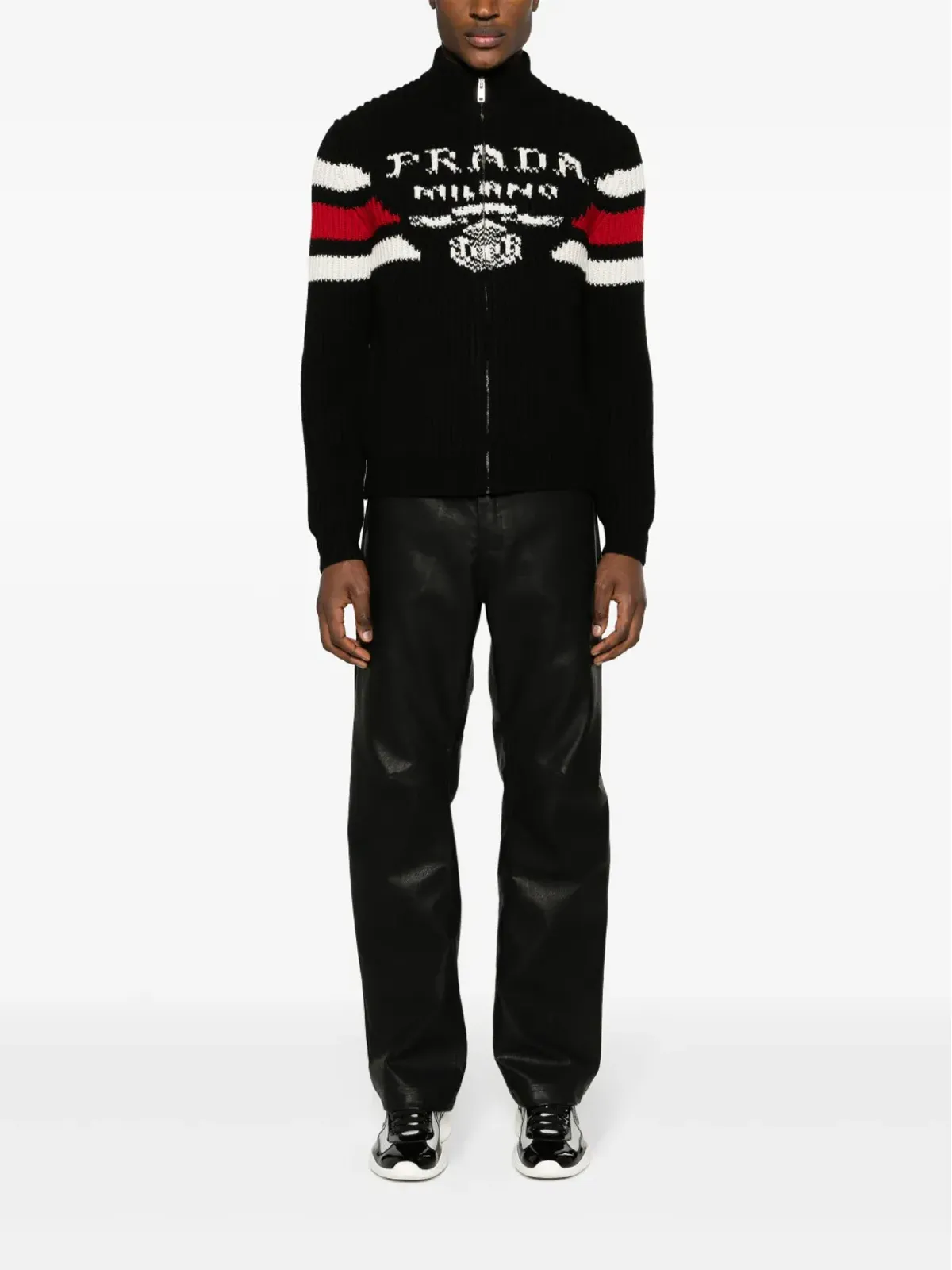 Prada ロゴジャカード カシミヤ カーディガン - ブラック - 画像2